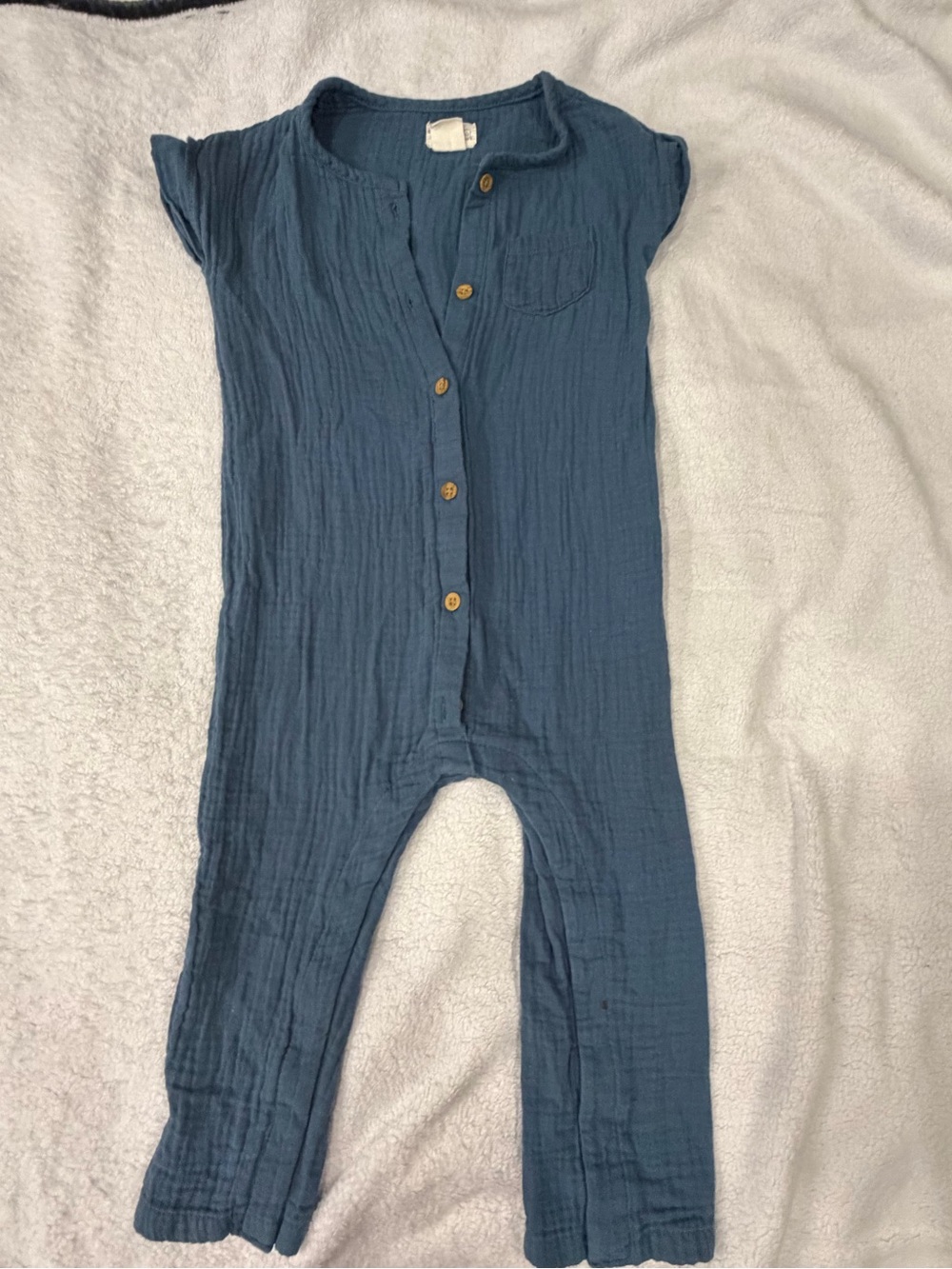 Soft Cotton Gauze Blue Kids One-Piece Bodysuit Romper